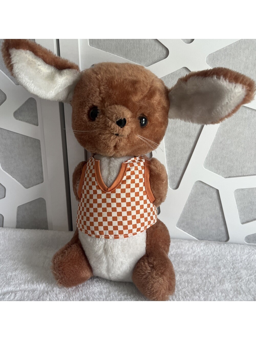 VINTAGE DAKIN 1978 Brown Bunny Rabbit Orange UT Checkered Vest Plush GC